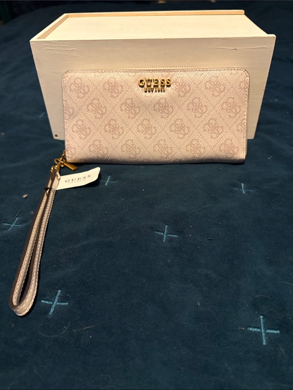 GUESS Light Purple Logo Zip-Around Wristlet Wallet